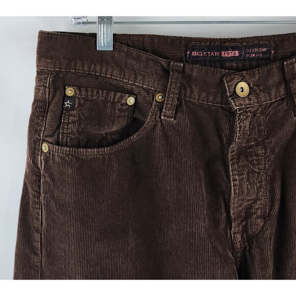 BIG STAR Jeans Mens 34R Brown Division Slim Fit Corduroy (34x31) - Picture 3 of 11
